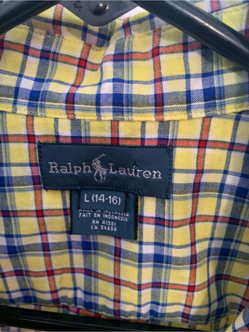 Ralph Lauren Yellow Plaid Button-Down Shirt with Blue and Red Accents